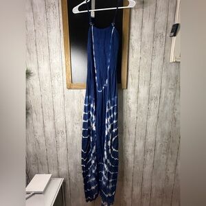 RIVIERA SUN Spaghetti Strap Tie Dye Dress SMALL (4-6) Smocked Bodice Blue/White